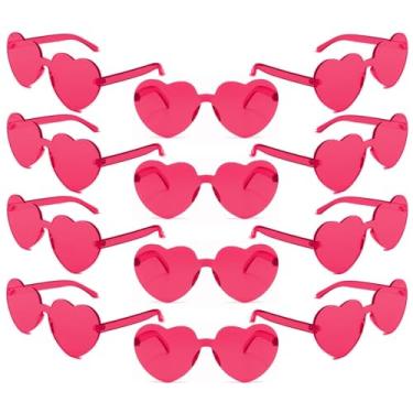 Imagem de LIULIUBTY Óculos de sol sem aro em forma de coração, óculos de sol descolados para despedida de solteiro - 12 pacotes (rosa choque)