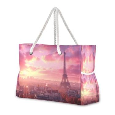 Imagem de Wassud Bolsa de praia feminina com brilho ao pôr do sol, bolsa de praia grande, à prova d'água, à prova de areia, bolsa de viagem com zíper e bolso para piscina, academia, acampamento