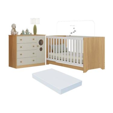 Imagem de Berço Americano 3 em 1 com Colchão Incluso e Cômoda 1 Porta 4 Gavetas Pirulito Multimóveis MP4715