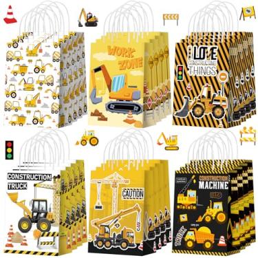Imagem de Sinload 48 peças de sacos de presente de festa de construção com alça de caminhão, sacolas de guloseimas de veículos, lembrancinhas de festa, embalagem de presente para decoração de aniversário com