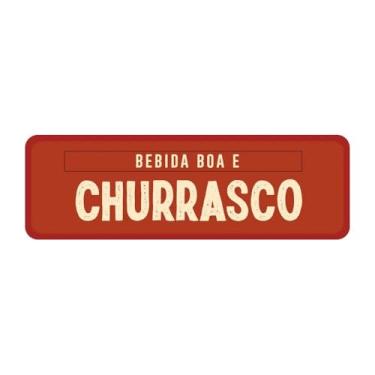 Imagem de Placa de Parede Decorativa em MDF, Bebida Boa e Churrasco, Formato Shape, Vermelho e Bege, 34 x 10,9 x 0,3 cm, para Decoração de Ambientes