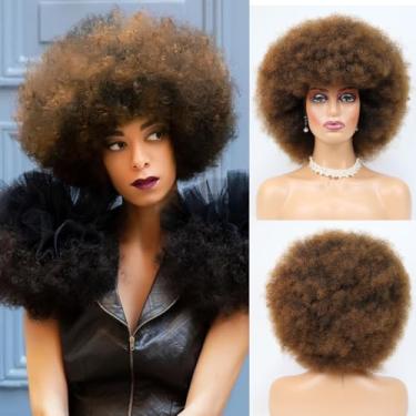 Imagem de MKJVEN Perucas afro encaracoladas dos anos 70 para mulheres negras, grande, marrom, peruca afro sem cola, para festas diárias e cosplay (T30)