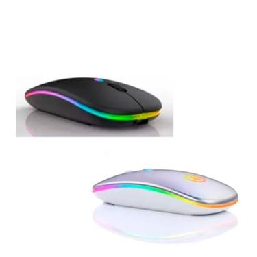Imagem de Mouse Wireless Recarregável LED RGB 2.4 GHz Sem Fio, Óptico 1200 DPI, Preto ou Branco, 4 Botões, Bateria Interna, Alcance 10m, Silencioso, 11x5x3cm