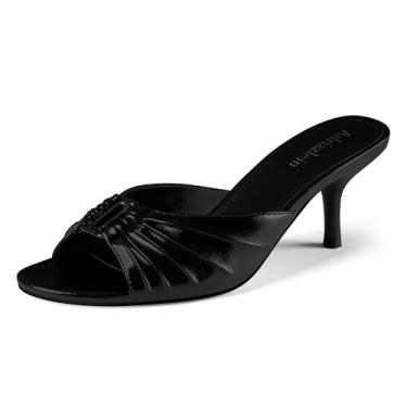 Imagem de Salto mule feminino franzido, bico redondo, bico redondo, bico aberto, salto baixo, sandálias de salto alto, sapatos sociais, Preto, 36