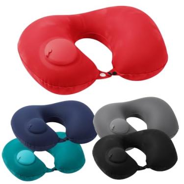 Imagem de Almofada de Pescoço Inflável para Viagem, Travesseiro Portátil em Formato U, Confortável Ergonômico para Avião, Carro e Trem, Suporte Cervical Portátil para Sono e Relaxamento (Vermelho)