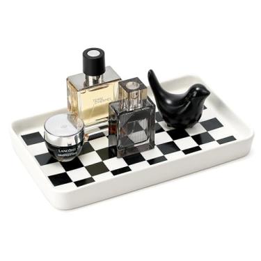 Imagem de Bandeja de banheiro branca de 25 x 15 cm x 2,5 cm para bancada - Bandeja organizadora decorativa de cerâmica para cômoda, vaso sanitário, perfume, suporte de esponja, dispensador de saboneteira para