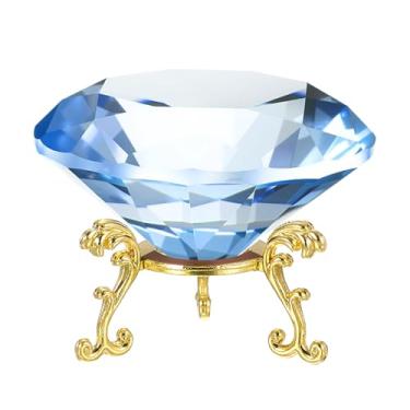Imagem de PATIKIL Peso de papel de cristal de diamante, peso de papel de cristal de 80 mm / 3,15" com base de metal dourado 19 para decoração de mesa de escritório em casa, enfeites de festa de casamento, azul