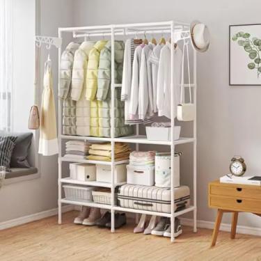 Imagem de Estante Organizadora Arara Armário Com Cabideiro – Estrutura Reforçada, Prateleiras Amplas, Design Moderno para Quarto, Closet e Lavanderia – Suporte para Roupas, Caixas e Calçados (Branco)