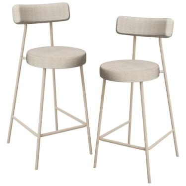 Imagem de Kit 02 Banquetas Baixa Cozinha Sala Jantar Bancada Milão Arena L02 Linho Palha - Lyam Decor