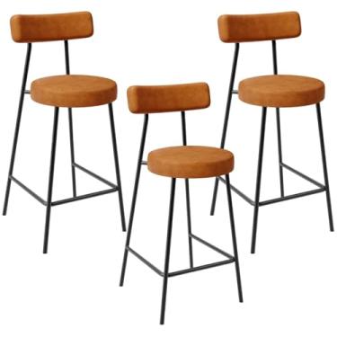 Imagem de Kit 03 Banquetas Baixa Para Cozinha Sala De Jantar Bar Bancada Milão L02 Couríssimo Canela - Lyam Decor