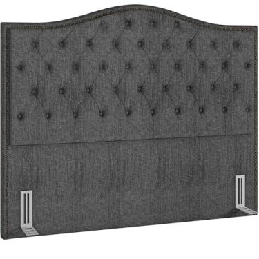 Imagem de Cabeceira Cama Box Casal King 195 cm P05 Grécia Linho Cinza Escuro - Lyam Decor