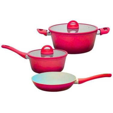 Imagem de Jogo De Caçarola 24cm Panela 18cm Frigideira Indução Cerâmica Miami Ve