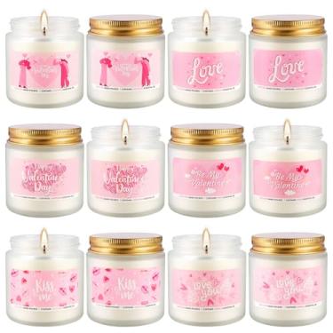 Imagem de Wfmolcand Conjunto de 12 peças de velas perfumadas rosa, velas de soja, presente com pavio de algodão e óleos essenciais de plantas, velas de aromaterapia para relaxar, aliviar o estresse e decoração