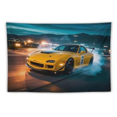 Imagem de HouLaiZhe JDM Tapeçaria de carro Jdm Car Rx7 Late Night Drift Sports Cool Wall Hanging Quarto Decoração de casa Tapeçarias Estética Piquenique Decoração de Parede Arte de Parede para Dormitório Sala