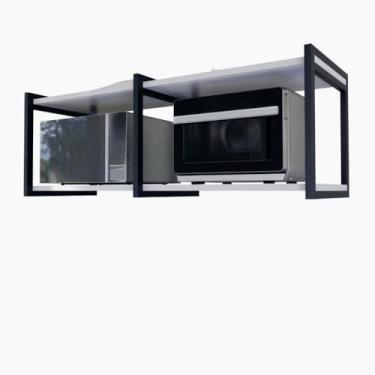 Imagem de Suporte para Microondas Madeira de Pinho e AçO ManganêS Estilo Industrial Moderno Resistente e DuráVel Adequado para Uso em Fornos de Micro-Ondas e Fornos Convencionais