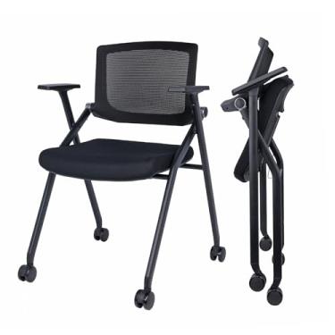 Imagem de BROBRIYO Cadeira dobrável atualizada com rodas e acolchoada, encosto e braços de malha ergonômica para escritório, reuniões, conferências, recepções, salas de treinamento e cadeiras de escritório