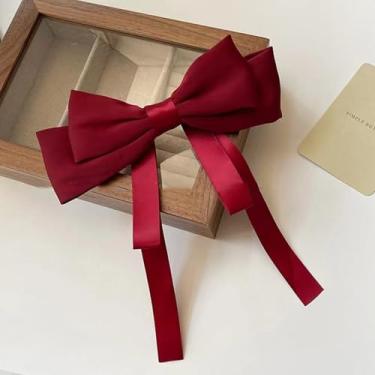 Imagem de Lady Elegant Temperament Satin Bow Ribbon Hairpin For Women Back Of Head Spring Hairpin Headwear Fashion Hair Accessories (Vermelho)