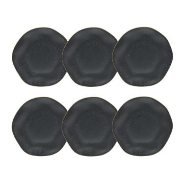 Imagem de Cj 6 Pratos Rasos de Porcelana Orgânico Ryo Volcano Preto Fosco/Ocre 27,5cm Oxford