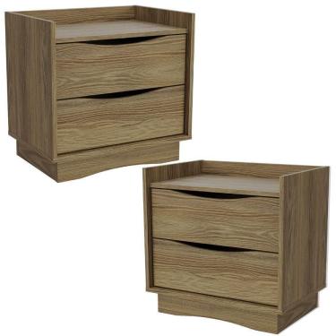 Imagem de Kit 02 Mesas De Cabeceira 2 Gavetas 54 Cm M261 Kappesberg Nogueira