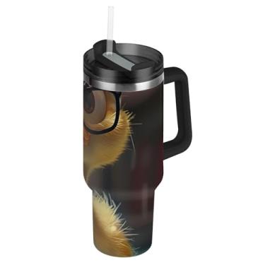 Imagem de Joisal Copos com tampa e canudo desenho de pato engraçado 1,134 g copo com alça à prova de vazamento garrafa de água isolada aço inoxidável copo de café carro