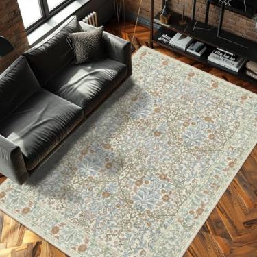 Imagem de shinefly Tapete de área de 10 x 15 cm para quarto ao lado, lavanderia, entrada, cozinha, lavável, antiderrapante, tapete ultra macio resistente a manchas (bege azul)