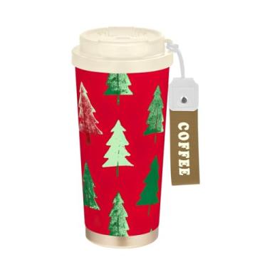 Imagem de Árvore de Natal de inverno vermelha, copo de café de viagem 473 ml com canudo e tampa, copos de parede dupla isolados a vácuo com revestimento cerâmico para escola, escritório, festa, acampamento