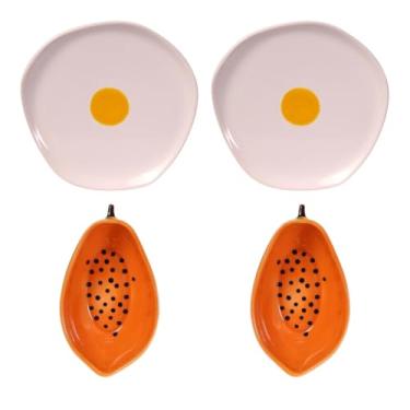 Imagem de Kit 4 Tigelas Formato Fruta Mesa Posta Melancia Limão Mamão Maça Morango Kiwi Bowl Armário Decorado (Frutas 4)