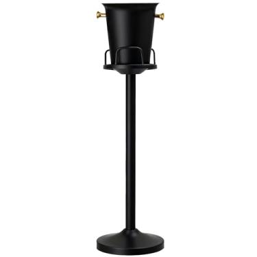 Imagem de Balde de gelo champanhe com suporte de aço inoxidável balde de vinho no suporte cubo de gelo recipiente de gelo balde de gelo para festa casamento cerveja Ktv churrasco bar, 1 pacote, preto