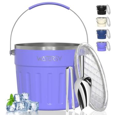 Imagem de WATERSY Balde de gelo isolado (8 litros / 7,6 L) com tampa, colher, pinça de gelo, vácuo de parede de aço inoxidável, roxo