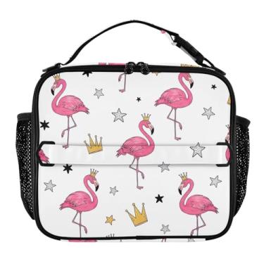 Imagem de Joisal Lancheira branca de flamingos rosa aquarela para mulheres, meninas, lancheira masculina e infantil, lancheira para trabalho, bolsa térmica para alimentos portátil para escola