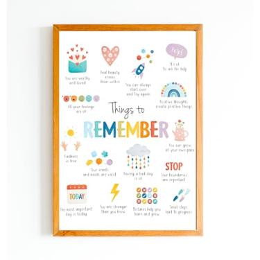 Imagem de TINAZG QWIE Impressão de arte de parede Things to Remember, 20 x 25 cm, decoração inspiradora para sala de aula, pôster de afirmações positivas para crianças, impressão motivacional de atenção plena