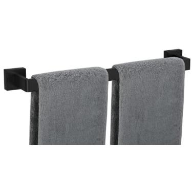 Imagem de Toalheiro para banheiro Suporte de toalha preto fosco de 50 cm de aço inoxidável 12/16/20/24/28/32/36 polegadas SUS304 à prova de ferrugem Toalheiro quadrado moderno para parede de banheiro (1, preto