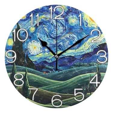 Imagem de GAIGEO Relógio de parede decorativo com arte de céu colorido analógico relógio de cozinha bonito estético silencioso sem tique-taque, decoração de parede moderna para sala de estar, 25 cm, ponteiros