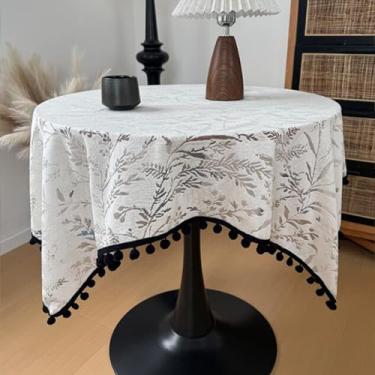 Imagem de Wuluwala Toalha de mesa quadrada pequena de cabeceira de renda floral toalha de cabeceira vintage estilo francês com franja pompom elegante e chique para decoração de casa de casamento