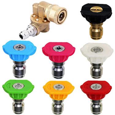 Imagem de NAKAO Kit universal de acessórios para lavadora de pressão de energia com 7 pontas de bocal de lavadora de energia, kit de pontas de jato de enxágue, acoplador giratório de conexão rápida, 0,6 cm, 4500 PSI