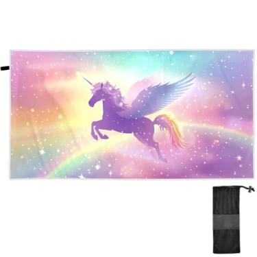 Imagem de TSENQUE Majestic Unicorn Wings Toalhas de praia personalizadas toalha de praia leve e grande toalhas de praia essenciais de férias de praia de verão 71 x 70 polegadas