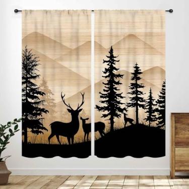 Imagem de Lnepty Cortinas rústicas de cozinha, fazenda floresta veado alce caça animais selvagens estilo rústico de madeira rústica estilo country cortinas vintage tratamentos para quarto sala de estar janela 2