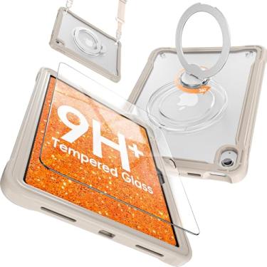 Imagem de BATYUE Capa para iPad (A16) 11ª/10ª geração, 29,9 cm, 2025/2022 - Capa translúcida fosca à prova de choque com suporte giratório de liga de alumínio 360, protetor de tela de dureza 9H, alça de ombro |