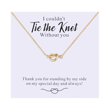 Imagem de Ukodnus Colar Tie the Knot, pingente de nó de pedido de dama de honra, presente I Can't Tie the Knot Without You, joia de festa nupcial para damas de honra e dama de honra, colar de nó de amor de