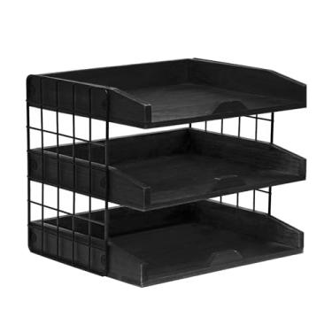 Imagem de KiBcsLic Organizador de mesa para arquivos, em madeira, multifuncional, com três camadas, ideal para documentos, documentos e arquivos em casa ou na escola.
