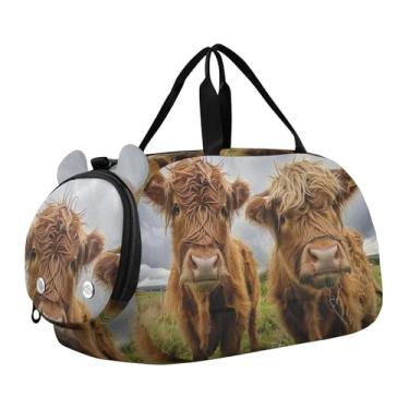 Imagem de Bolsa esportiva infantil para meninos, bolsas de fim de semana, bolsas de viagem para crianças, esportes, fofa, preguiça, primavera, floral, lindas vacas highland, Clássico