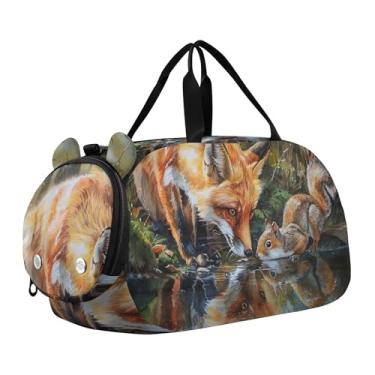 Imagem de Bolsa esportiva para meninos e crianças pequenas, bolsas de viagem para meninas, academia, bagagem infantil, arte pop, vaca highland, Raposa esquilo florestal, Clássico
