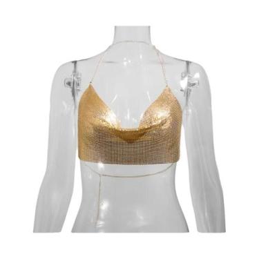 Imagem de Top Cropped Feminino Com Lantejoulas Metálicas Brilhantes, Decote Em V
