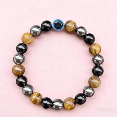 Imagem de Pulseiras elásticas com contas para mulheres, pulseira de proteção tripla para proteção de aura, feita à mão, contas de cristal natural, joias, One Size, Pedra, Sem Pedra Preciosa