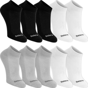 Imagem de Kit 10 Pares Meias Selene Cano Curto Algodão Masculino Feminina Meia B
