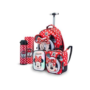 Imagem de Kit Mochila Lancheira Estojo Garrafa Infantil Minnie Rodinha Disney