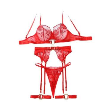 Imagem de Conjunto De Lingerie Sexy De Renda Transparente Para Mulheres, 5 Peças