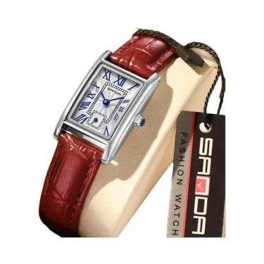 Imagem de Relógio De Pulso Feminino De Couro Com Quartzo, Elegante Mostrador Ret