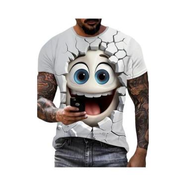 Imagem de Camiseta Masculina Estilo Hip Hop Com Estampa 3D De Rosto Sorridente, 