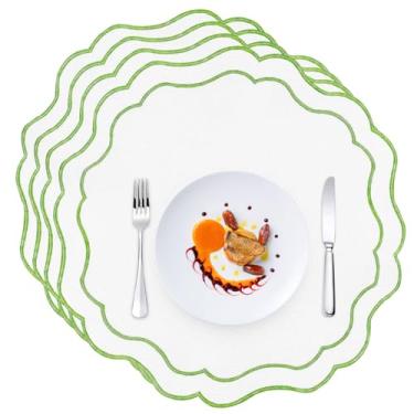 Imagem de ASTIMESA Conjunto de 4 peças de jogo americano de linho de 38 cm, bordado, verde, redondo, lavável, tecido de pano recortado para decoração de mesa de jantar, cozinha, jantar